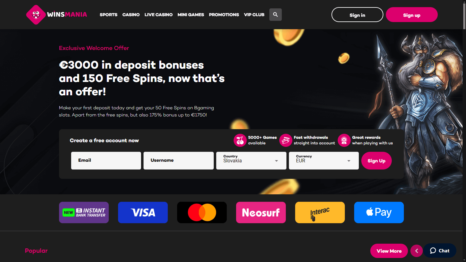 Winsmania Casino Desktop screenshot